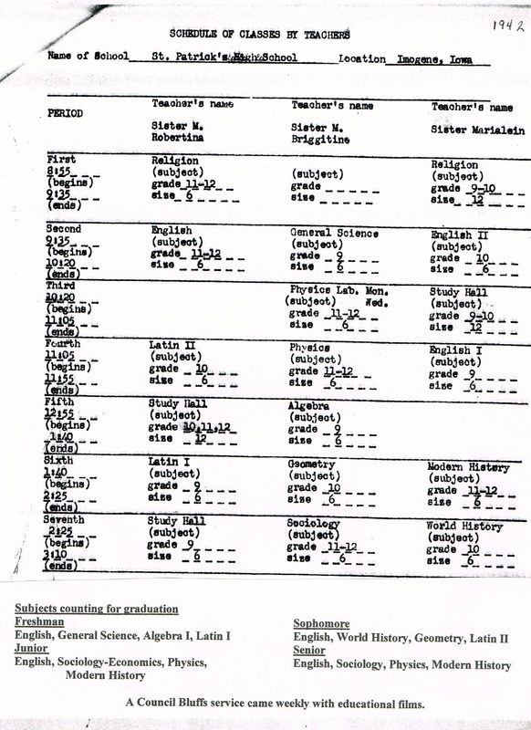 1942 school schedule